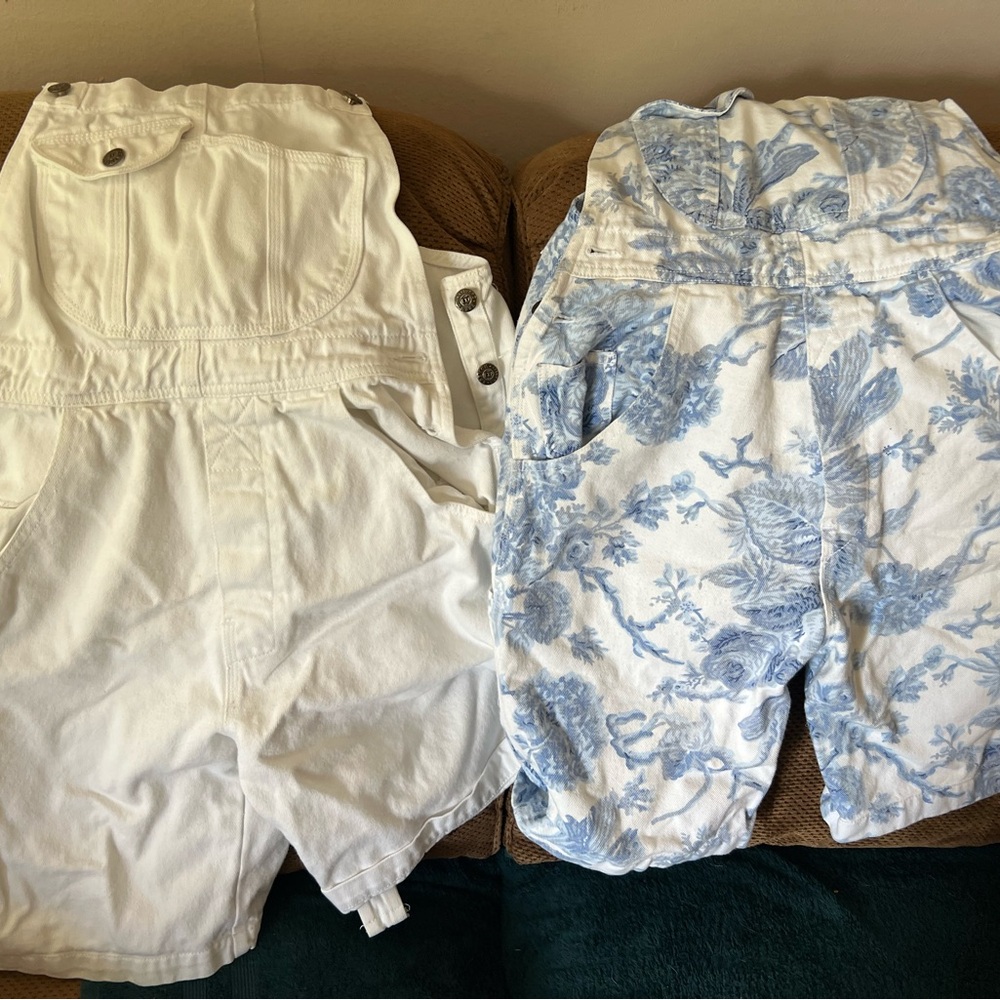 Limited Express White and Blue Overalls French country - 2 pair